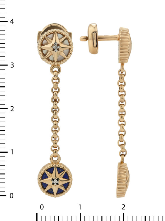 Серьги из золота c бриллиантами, лазуритом и перламутром