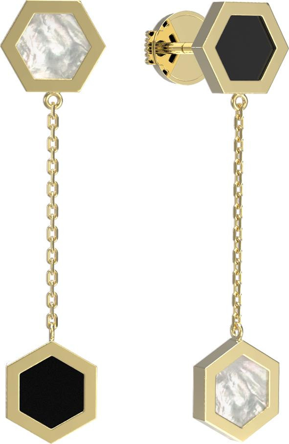 Серьги из лимонного золота c ониксом и перламутром