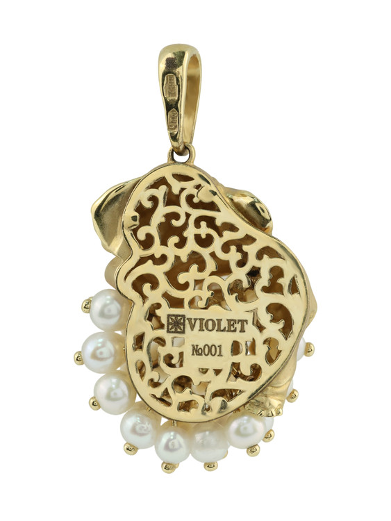 Подвеска из лимонного золота c эмаль и жемчугом