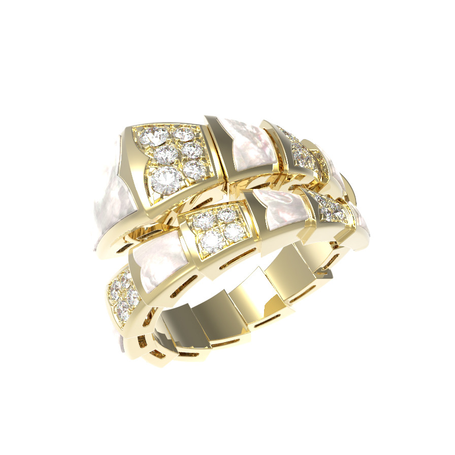 Кольцо из лимонного золота c бриллиантами и перламутром