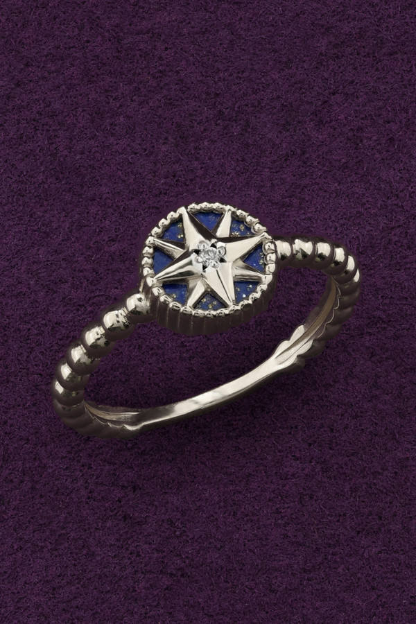 Кольцо из белого золота c бриллиантами и лазуритом