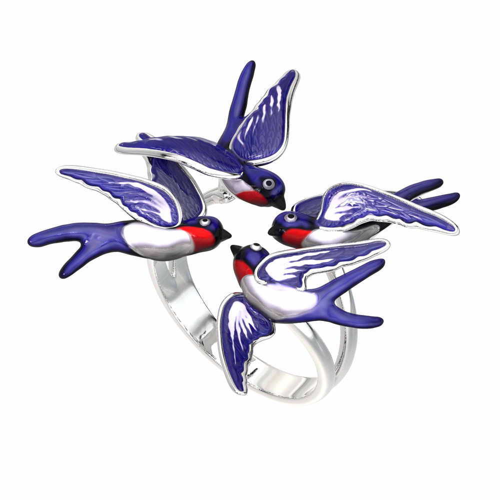 Кольцо из белого золота c эмаль