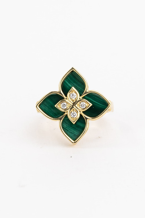 Кольцо из лимонного золота c бриллиантами и малахитом