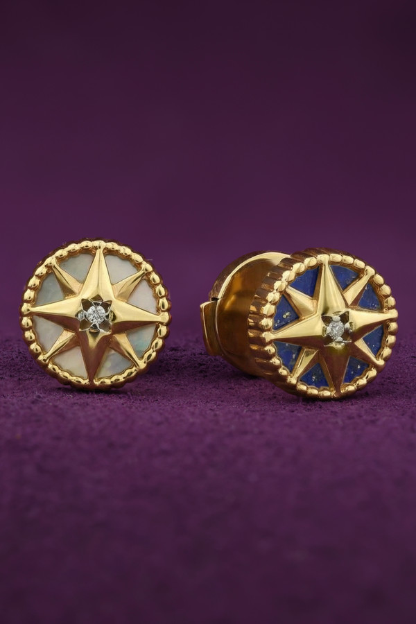 Серьги из лимонного золота c бриллиантами, лазуритом и перламутром