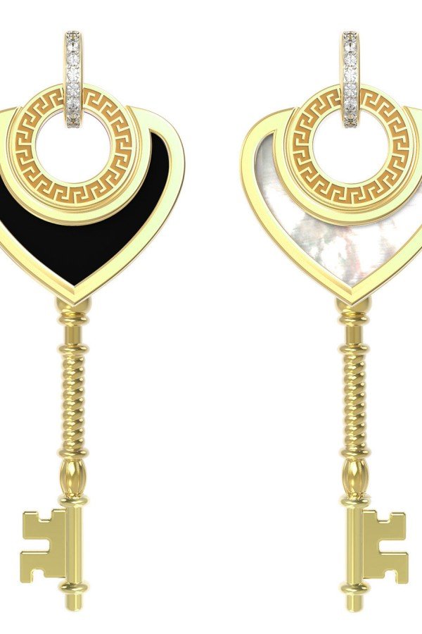 Подвеска из лимонного золота c фианитом, ониксом и перламутром