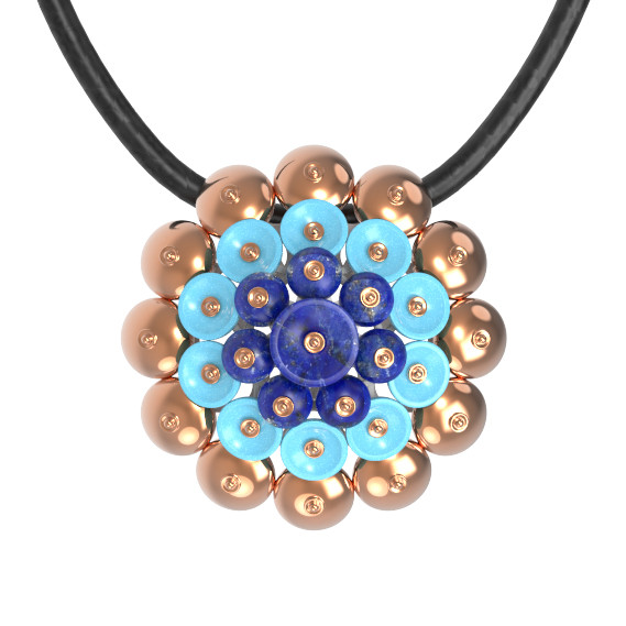 Подвеска из золота c бирюзой и лазуритом