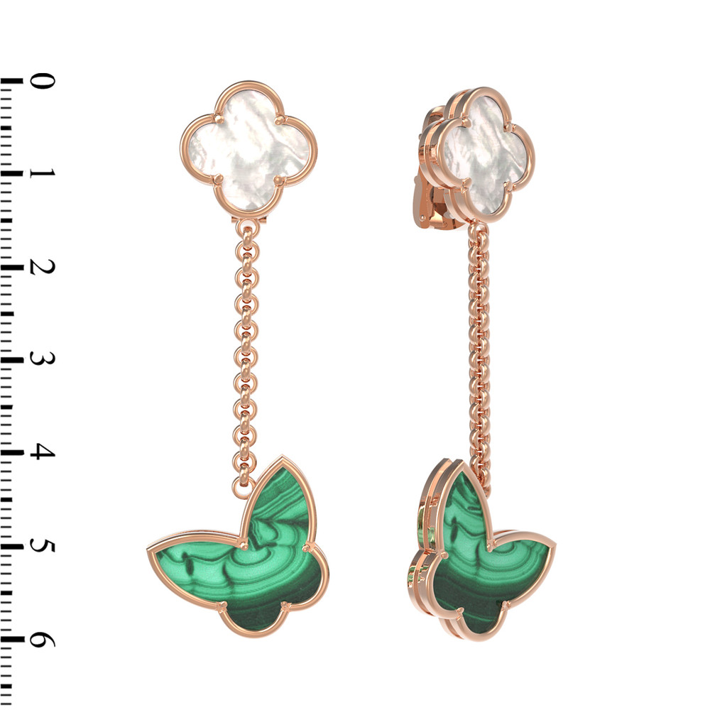 Серьги из золота c малахитом и перламутром