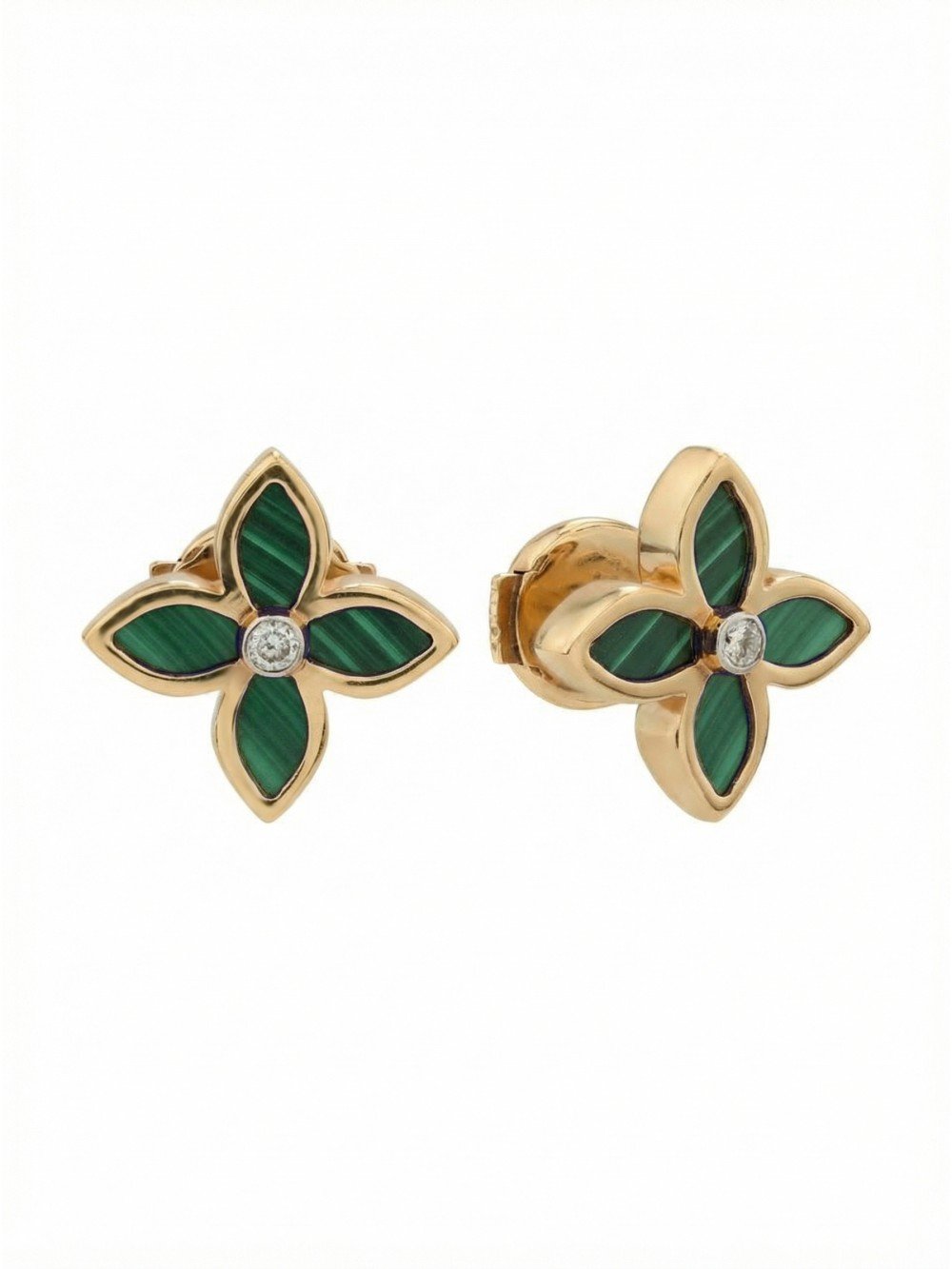 Серьги из золота c бриллиантами и малахитом