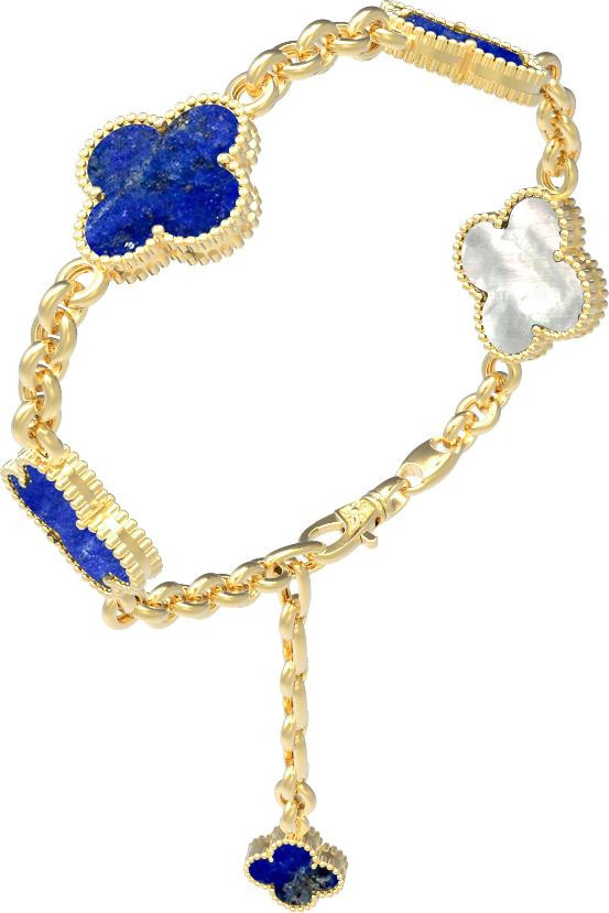 Браслет из лимонного золота c лазуритом и перламутром