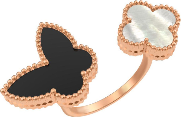 Кольцо из золота c ониксом и перламутром