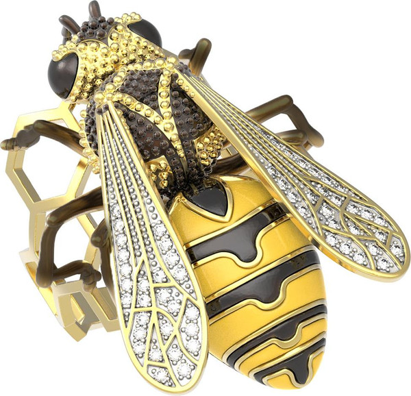 Кольцо из лимонного золота c эмаль и фианитом