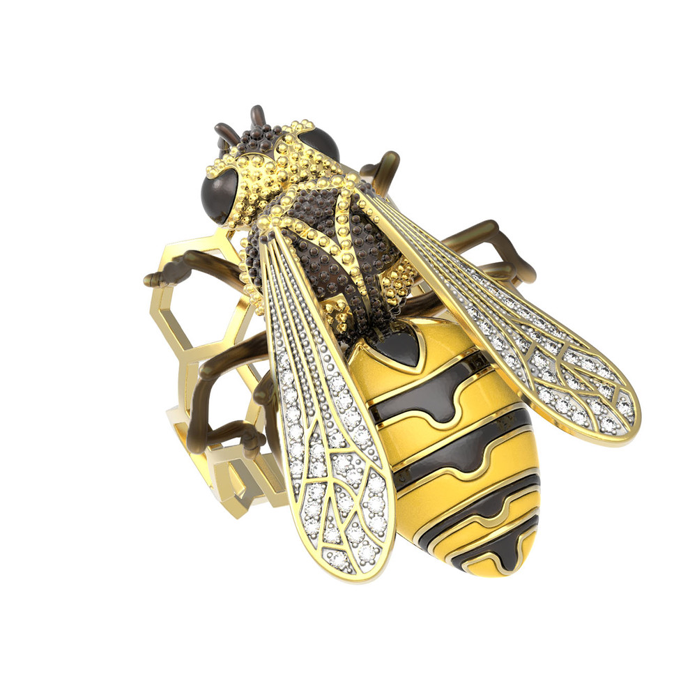 Кольцо из лимонного золота c эмалью и фианитом