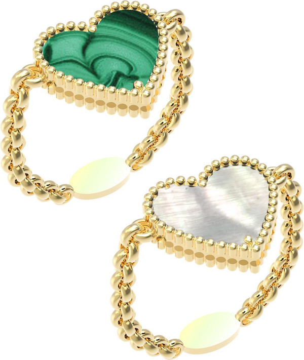 Кольцо из лимонного золота c малахитом и перламутром