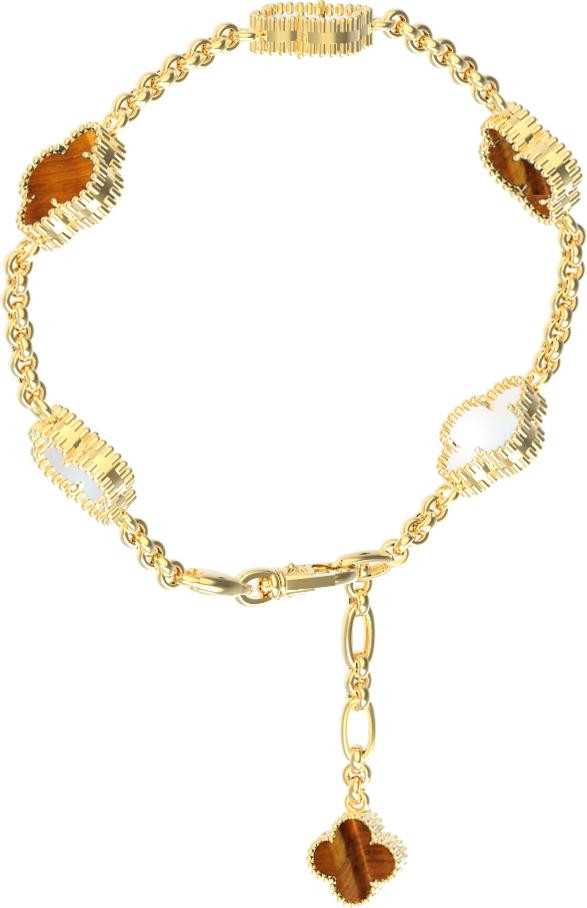 Браслет из лимонного золота c тигровым глазом и перламутром