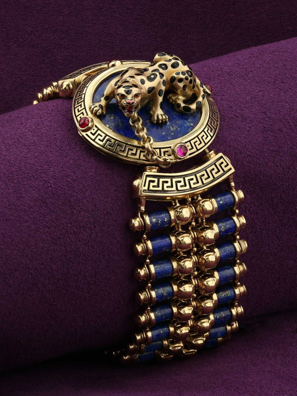 Браслет из лимонного золота c эмалью, рубином и лазуритом