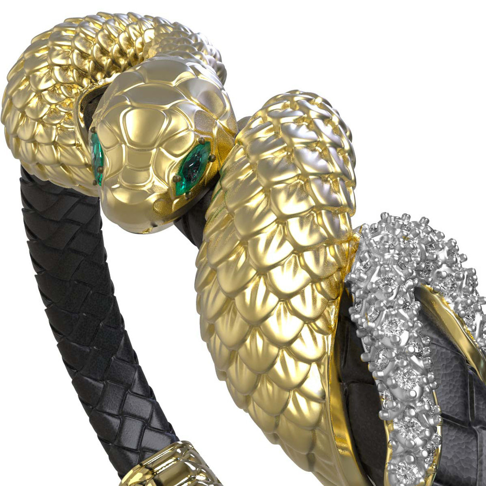 Браслет из лимонного золота c бриллиантами, изумрудом и шнурком