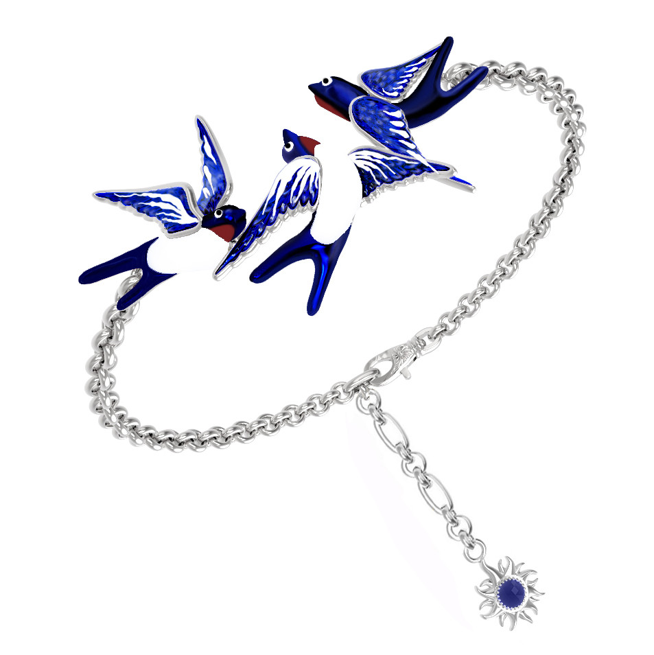 Браслет из белого золота c эмаль и сапфиром