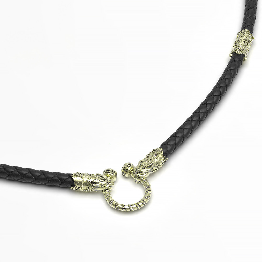 Гайтан из зелёного золота c кожаным шнурком