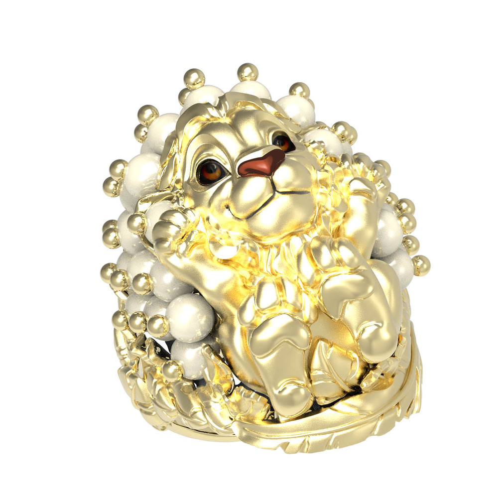 Кольцо из лимонного золота c эмаль и жемчугом