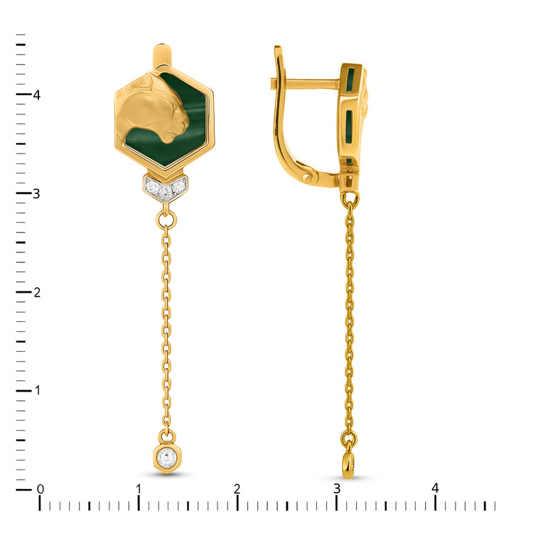 Серьги из лимонного золота c бриллиантами и малахитом