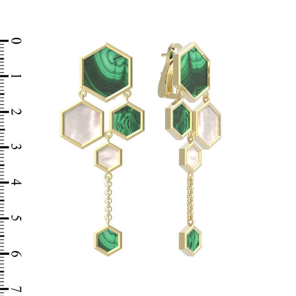 Серьги из лимонного золота c малахитом и перламутром