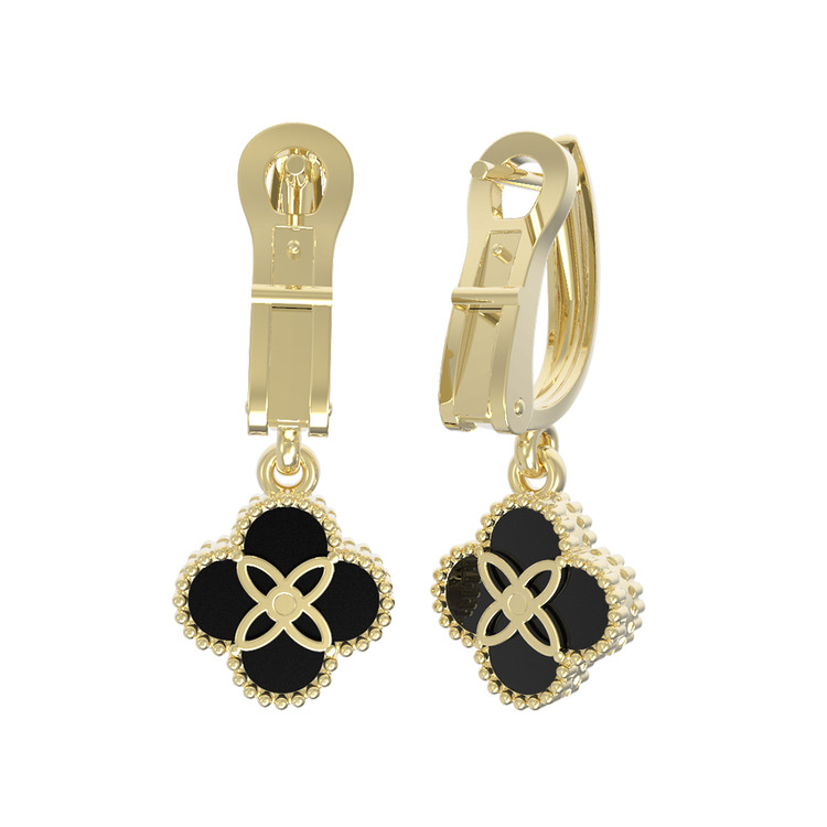 Серьги из лимонного золота c бриллиантами и ониксом