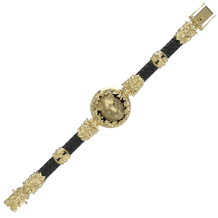 Браслет из лимонного золота c эмаль , шнурком и ониксом