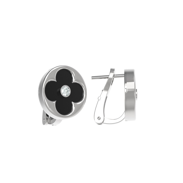 Серьги из белого золота c бриллиантами и ониксом