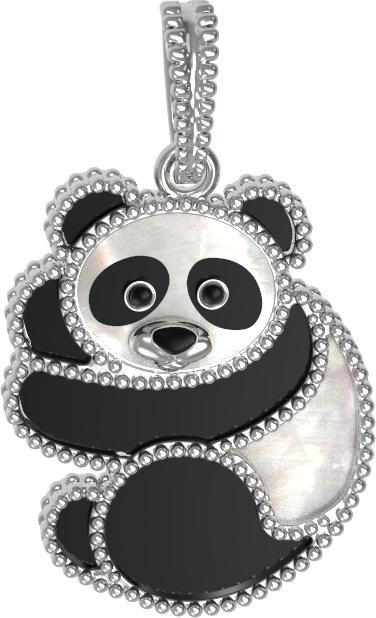 Подвеска из белого золота c эмаль , ониксом и перламутром