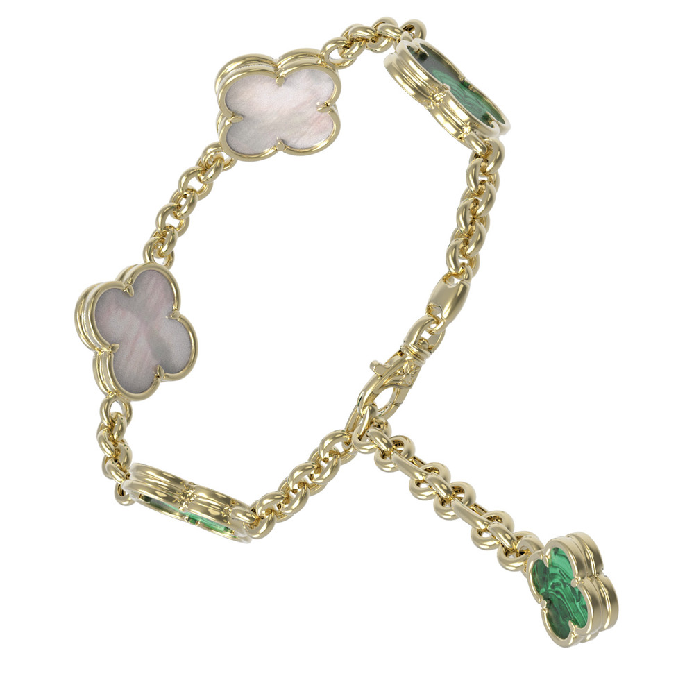 Браслет из лимонного золота c малахитом и перламутром