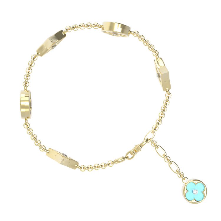 Браслет из лимонного золота c бриллиантами, бирюзой и перламутром