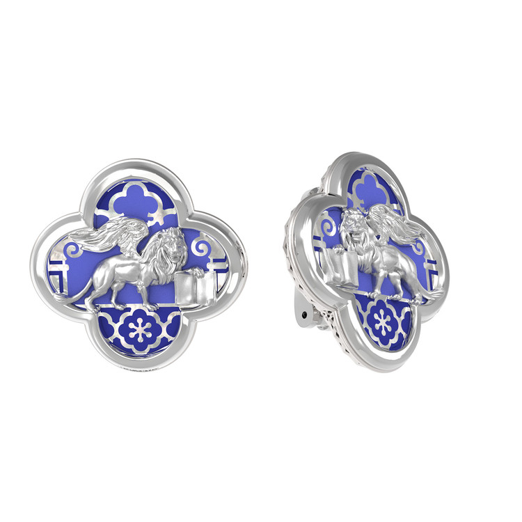 Серьги из белого золота c эмалью и перламутром