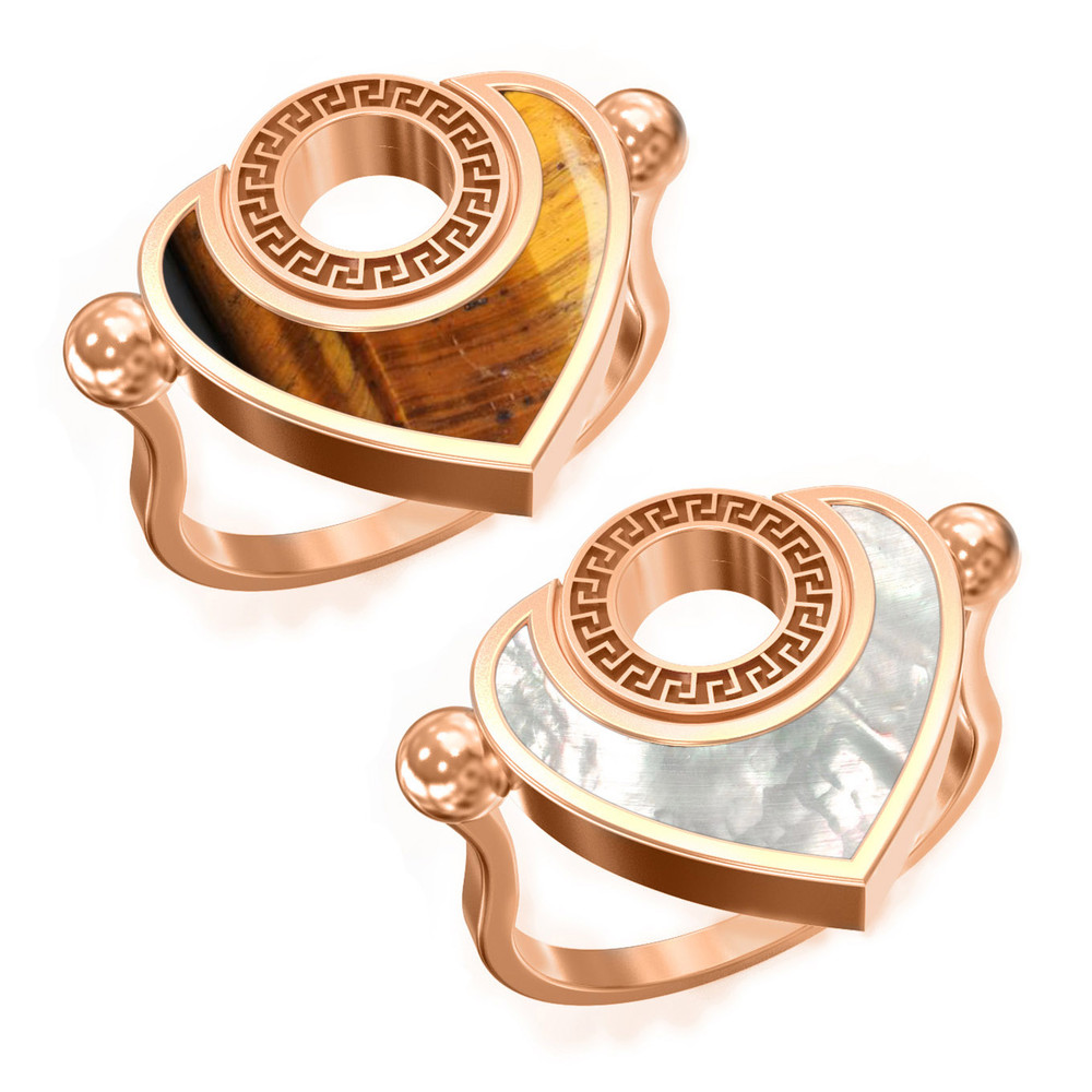 Кольцо из золота c тигровым глазом и перламутром