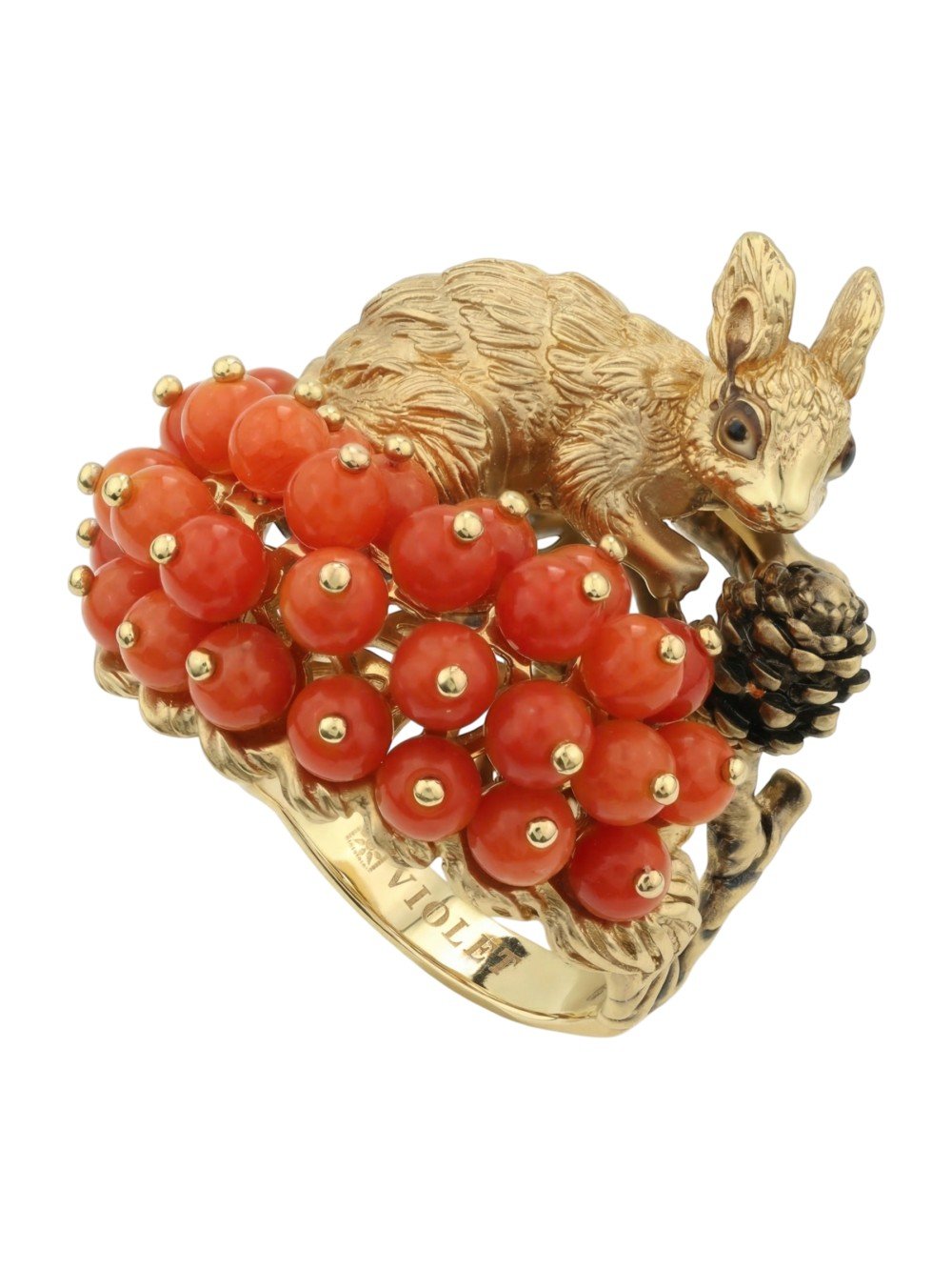 Кольцо из лимонного золота c эмаль и кораллом