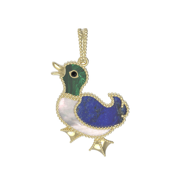 Подвеска из лимонного золота c эмаль , лазуритом, малахитом и перламутром