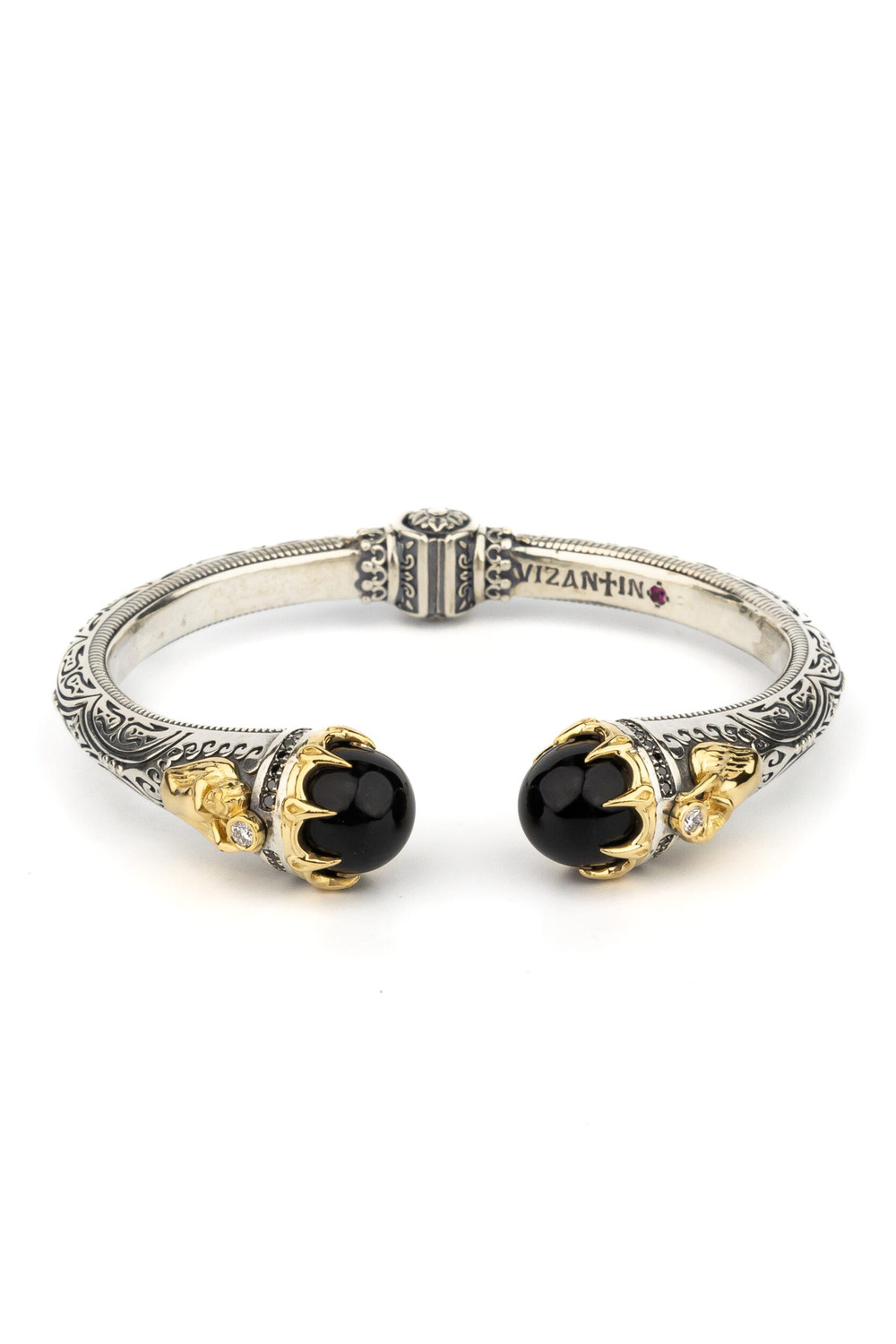 Браслет из серебра и золота c бриллиантами, ониксом и рубином