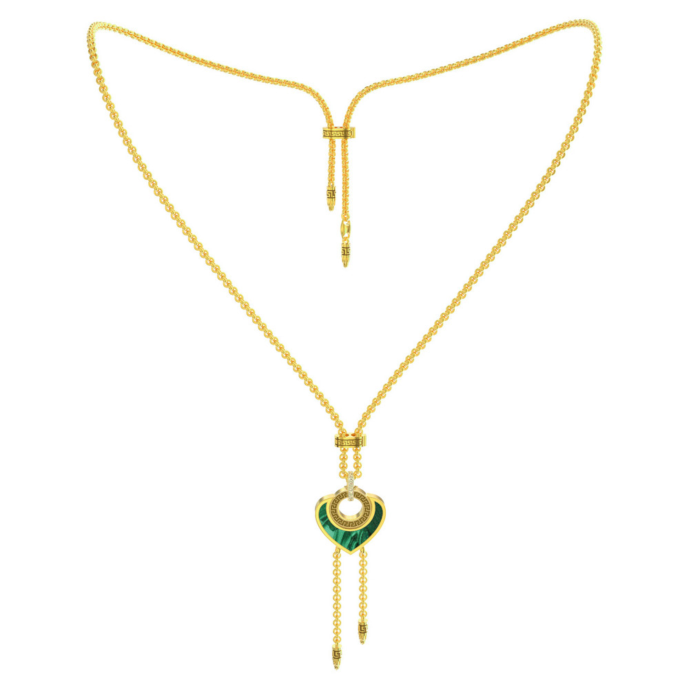 Колье из лимонного золота c фианитом, малахитом и перламутром