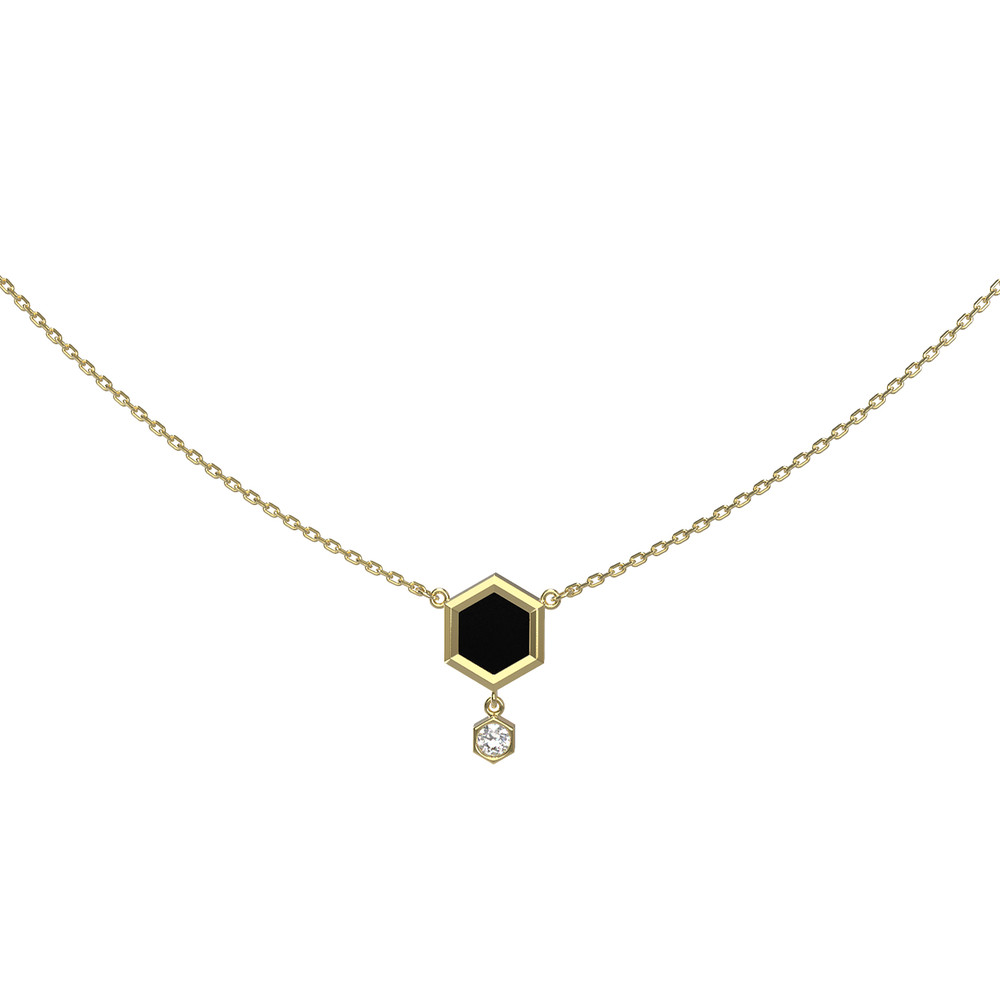 Колье из лимонного золота c бриллиантами и ониксом