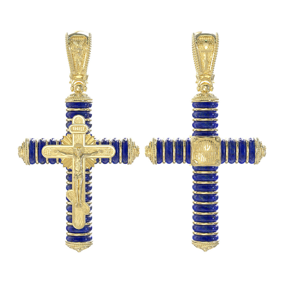 Крест из лимонного золота c лазуритом