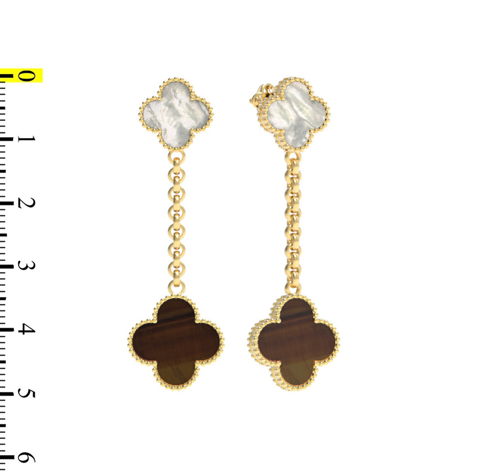 Серьги из лимонного золота c тигровым глазом и перламутром