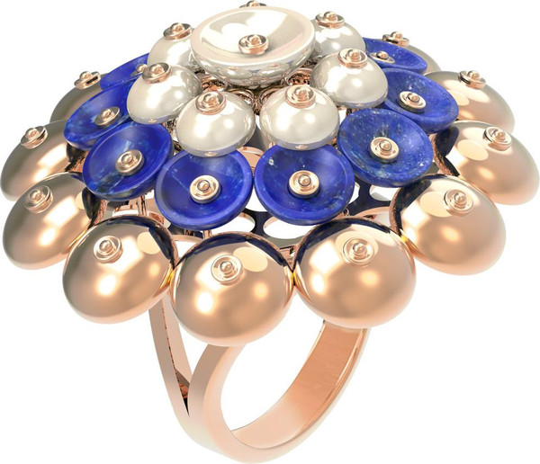 Кольцо из золота c лазуритом и перламутром