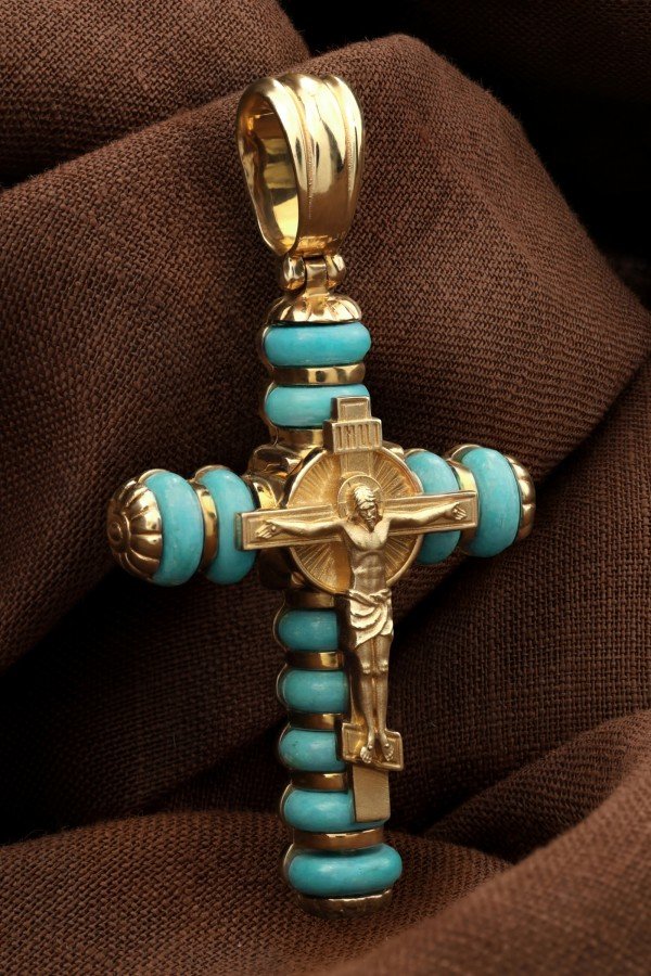 Крест из лимонного золота c бирюзой