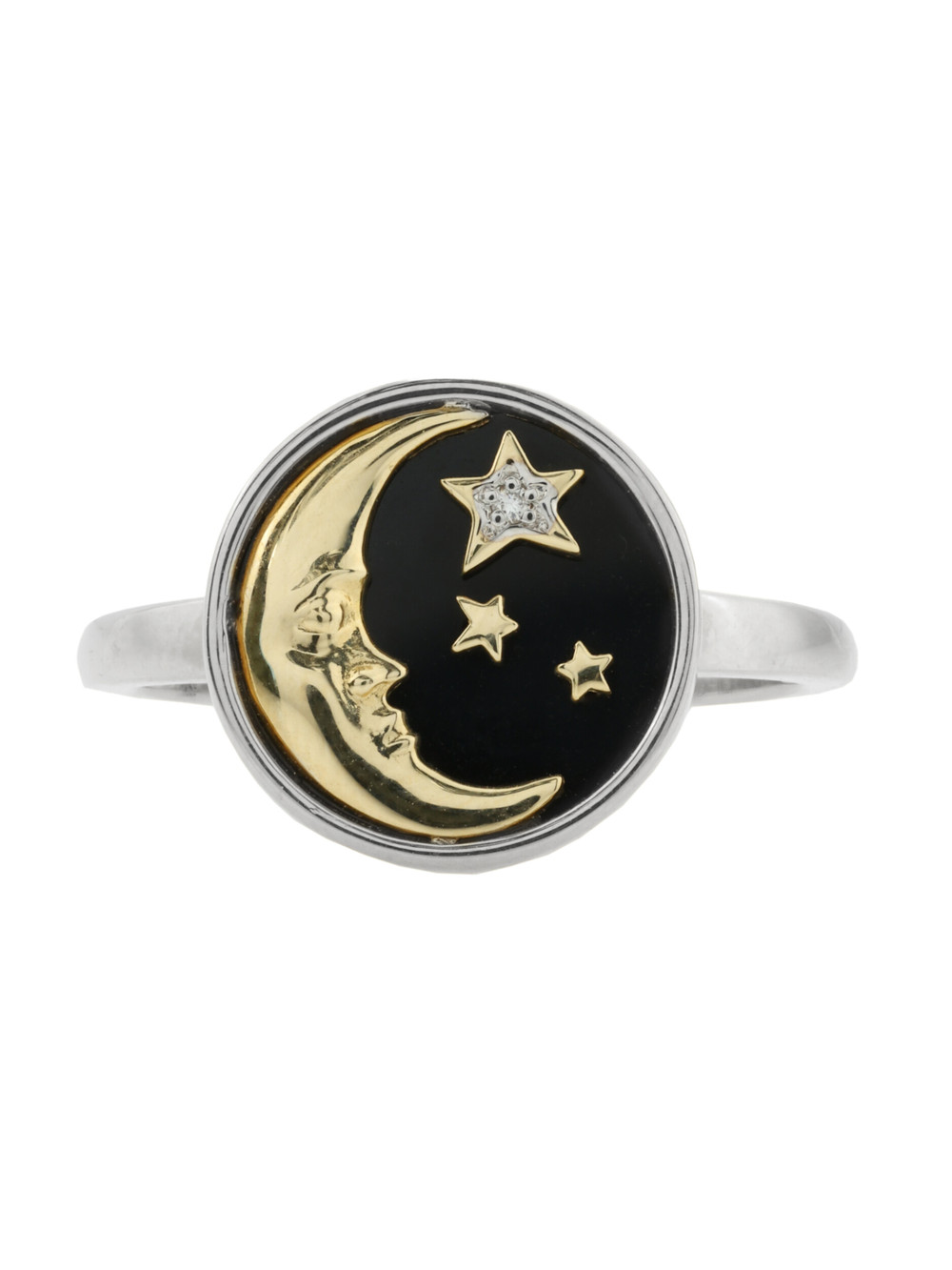 Кольцо из белого золота c бриллиантами и ониксом