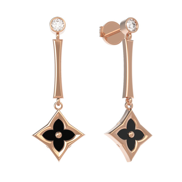 Серьги из золота c фианитом и ониксом