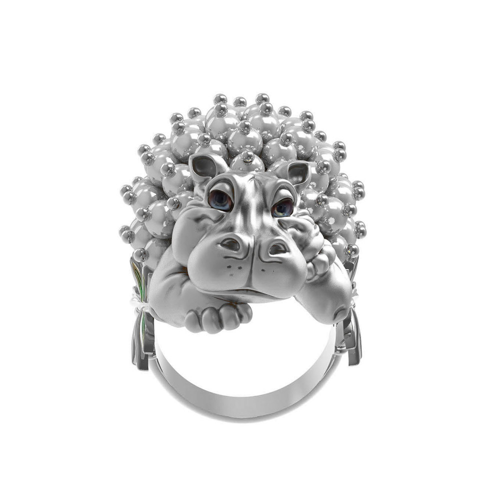 Кольцо из белого золота c эмаль и жемчугом