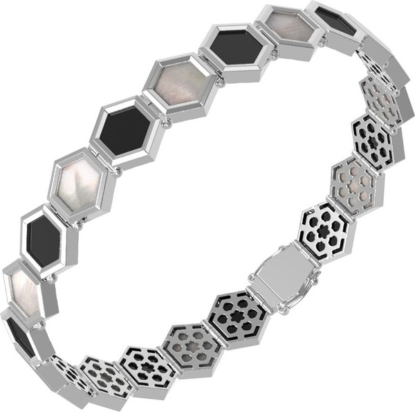 Браслет из белого золота c ониксом и перламутром