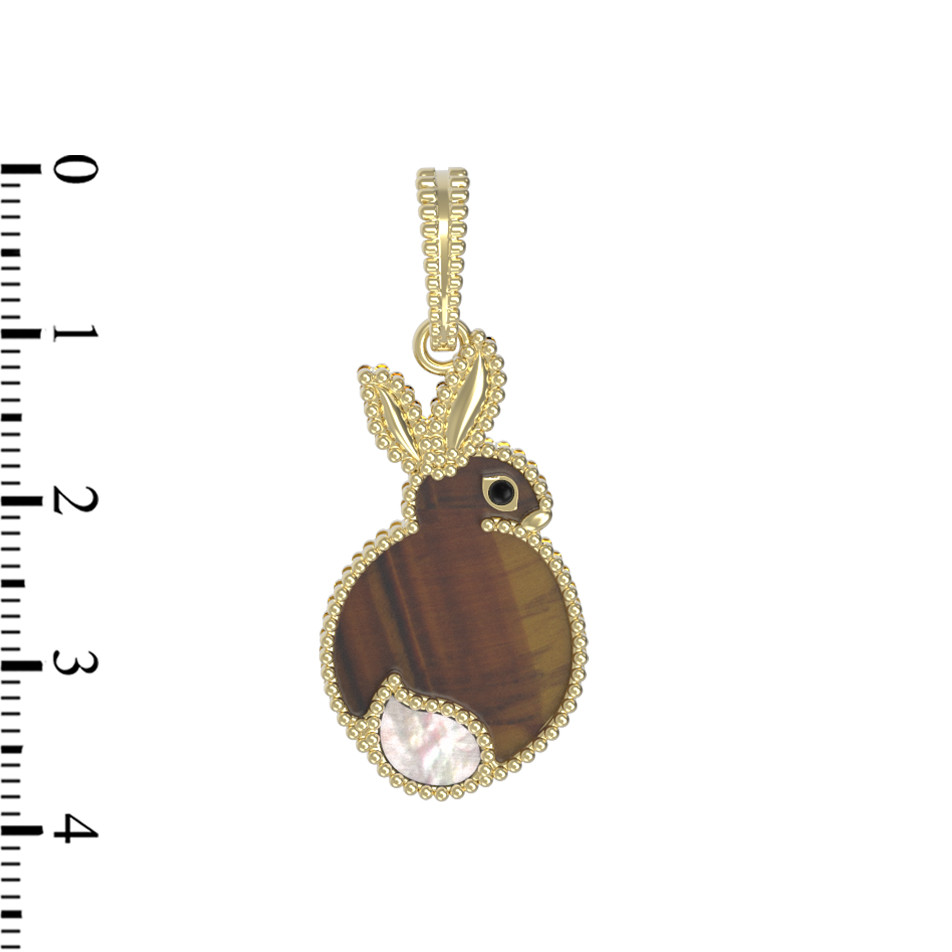 Подвеска из лимонного золота c эмаль , тигровым глазом и перламутром
