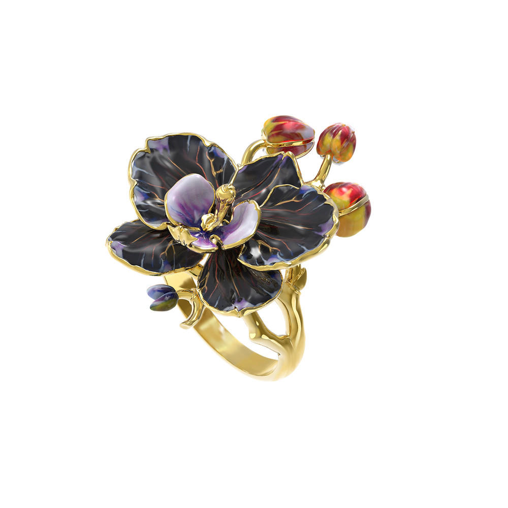 Кольцо из лимонного золота c эмаль