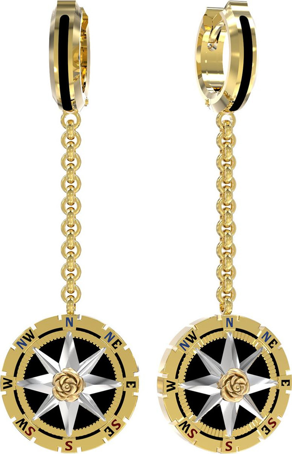 Серьги из лимонного золота c эмаль и ониксом