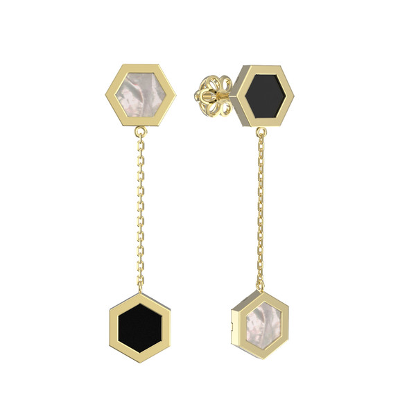 Серьги из лимонного золота c ониксом и перламутром